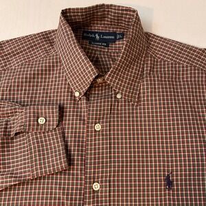 Ralph Lauren Mens Large Classic Fit Button Down Shirt Red Plaid‎ Checkered